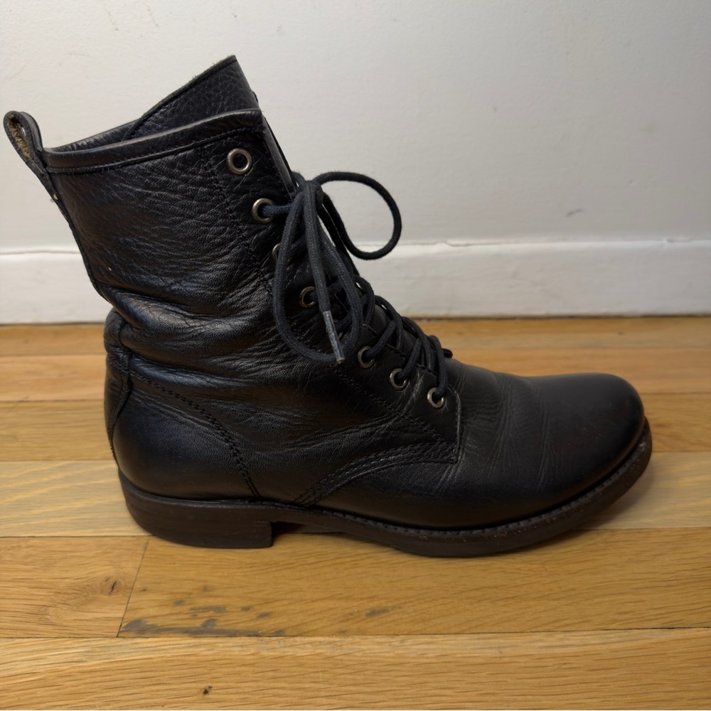 Frye Sabrina 6G Lace Up Black Leather Boots Size 9 - Picture 5 of 13